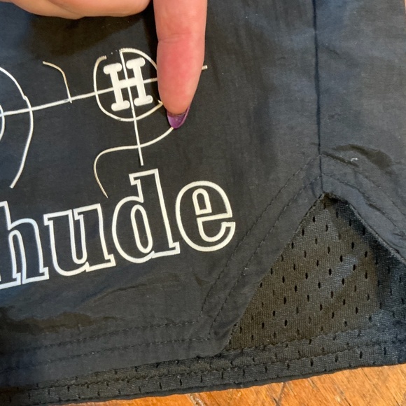 Rhude  Cross Hair Black Nylon Logo Shorts Men’s Medium Drawstring - Picture 4 of 11